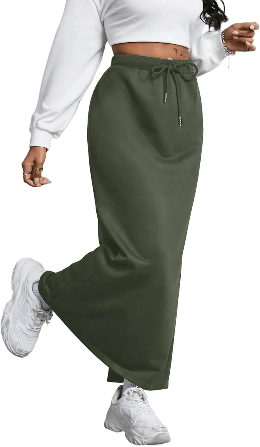 SOFIA'S CHOICE Women's Drawstring Skirt High Waist A Line Maxi Skirts with Pockets