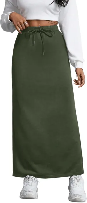 SOFIA'S CHOICE Women's Drawstring Skirt High Waist A Line Maxi Skirts with Pockets
