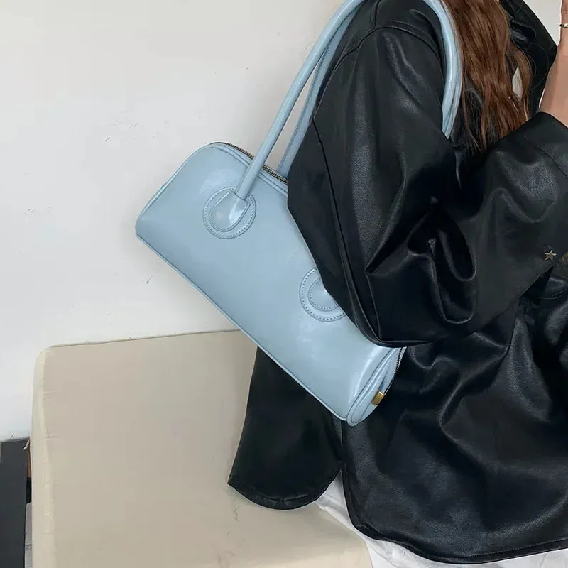 Sohiwoo New Y2k Underarm Bag Top-Handle Bags for Women Trendy Vintage Fashion Simple Solid Casual All Match All Match Shoulder Handbags