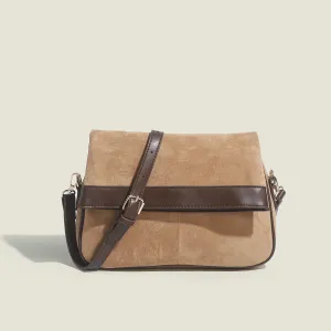 Sohiwoo Vintage Suede Messenger Shoulder Bag Color Contrast Flap Crossbody Bag Versatile Bag For School