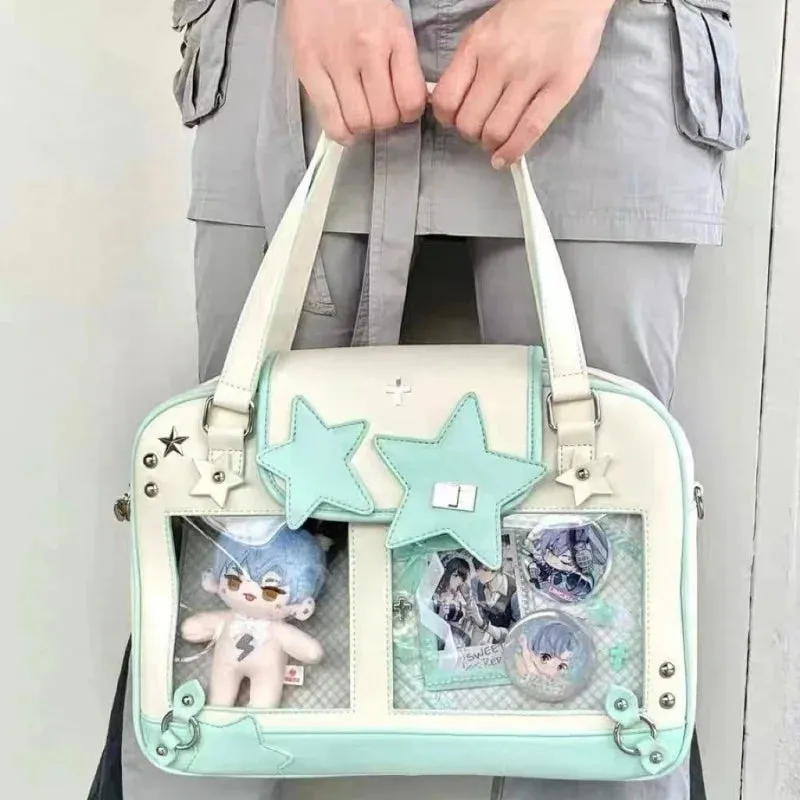 Sohiwoo Y2K Trendy Star Ita Bag Lolita Girl Transparent Pocket Fashion Crossbody Bag Women's DIY Display Shoulder Bag Cute Purse Handbag