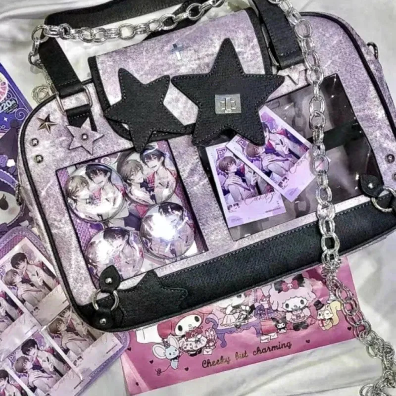 Sohiwoo Y2K Trendy Star Ita Bag Lolita Girl Transparent Pocket Fashion Crossbody Bag Women's DIY Display Shoulder Bag Cute Purse Handbag