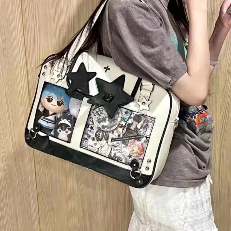 Sohiwoo Y2K Trendy Star Ita Bag Lolita Girl Transparent Pocket Fashion Crossbody Bag Women's DIY Display Shoulder Bag Cute Purse Handbag