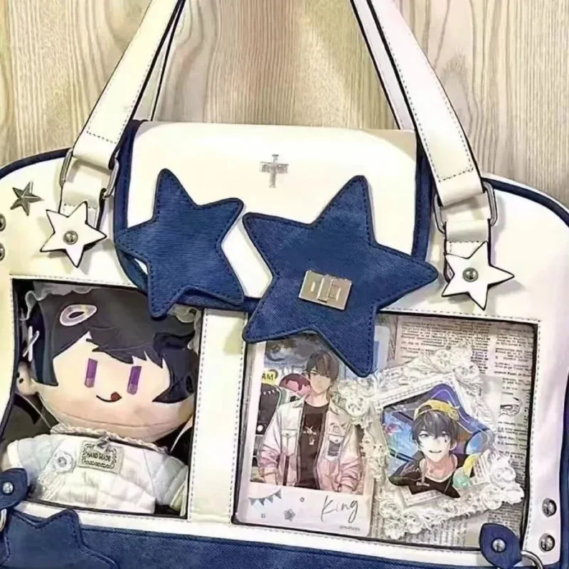 Sohiwoo Y2K Trendy Star Ita Bag Lolita Girl Transparent Pocket Fashion Crossbody Bag Women's DIY Display Shoulder Bag Cute Purse Handbag