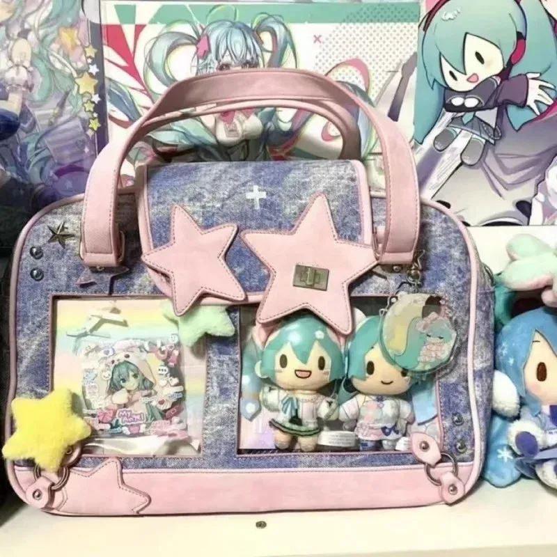 Sohiwoo Y2K Trendy Star Ita Bag Lolita Girl Transparent Pocket Fashion Crossbody Bag Women's DIY Display Shoulder Bag Cute Purse Handbag