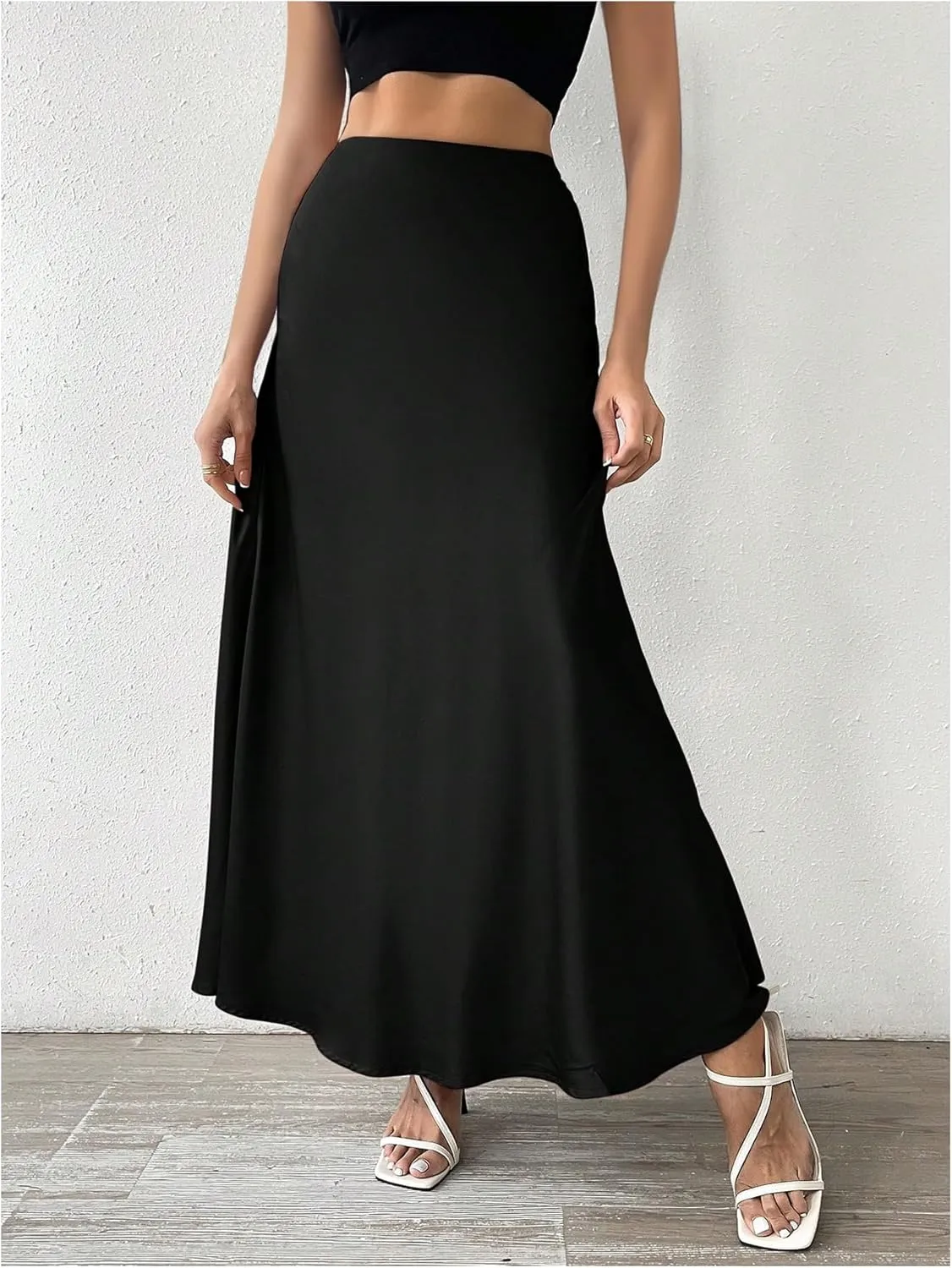 SOLY HUX Women's Skirt Elastic High Waisted A Line Flowy Casual Solid Long Skirts