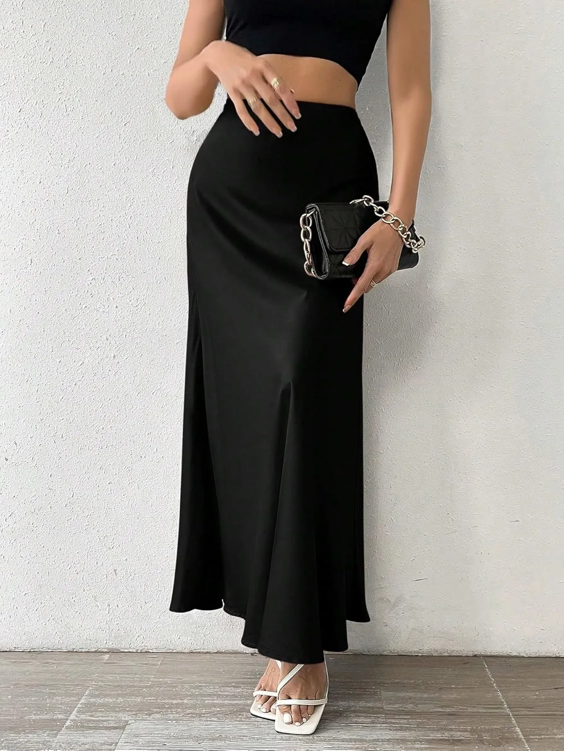 SOLY HUX Women's Skirt Elastic High Waisted A Line Flowy Casual Solid Long Skirts