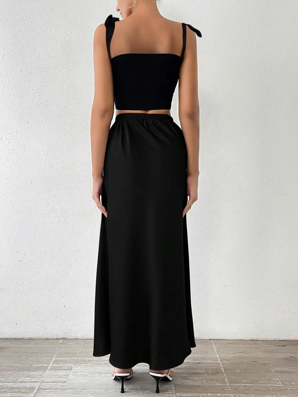 SOLY HUX Women's Skirt Elastic High Waisted A Line Flowy Casual Solid Long Skirts