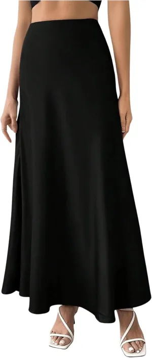 SOLY HUX Women's Skirt Elastic High Waisted A Line Flowy Casual Solid Long Skirts
