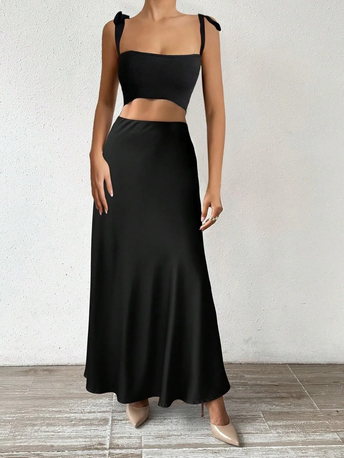 SOLY HUX Women's Skirt Elastic High Waisted A Line Flowy Casual Solid Long Skirts