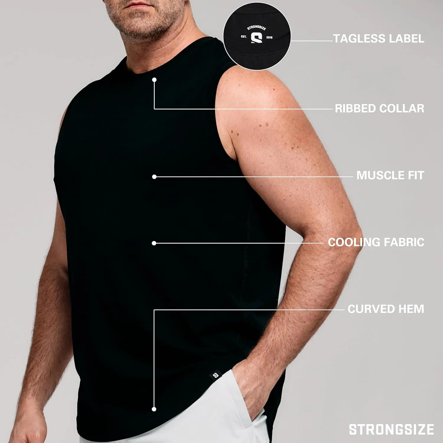 STRONGSIZE Big and Tall Mens Muscle Tank Tops  Sleeveless Muscle Shirts for Men  Longer Length, Premium Stretch Cotton