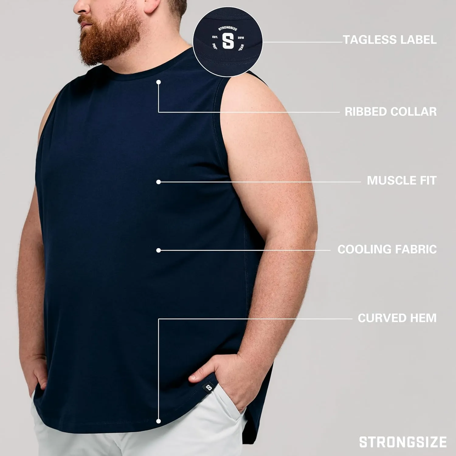 STRONGSIZE Big and Tall Mens Muscle Tank Tops  Sleeveless Muscle Shirts for Men  Longer Length, Premium Stretch Cotton