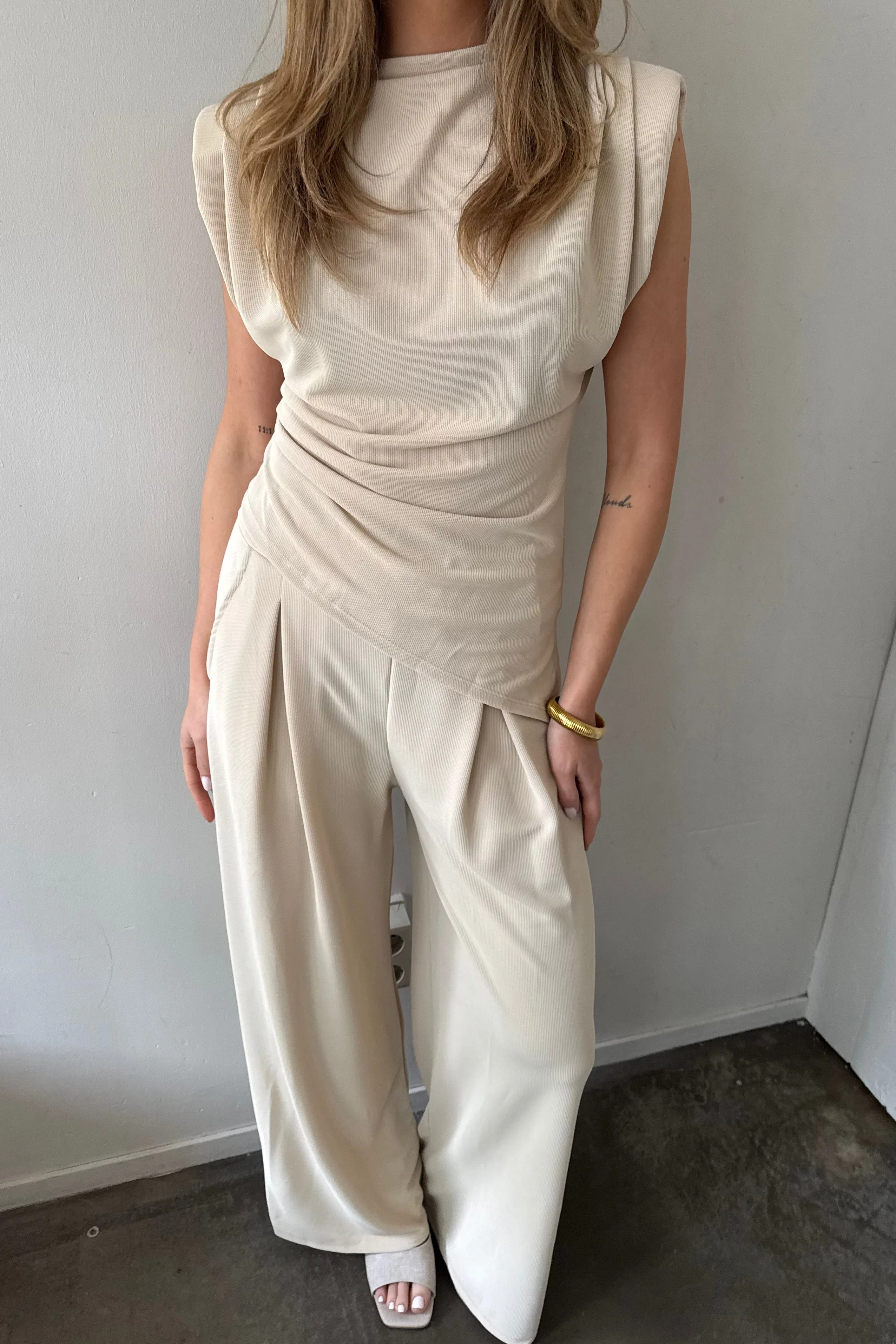 Structured Set top broek - Beige