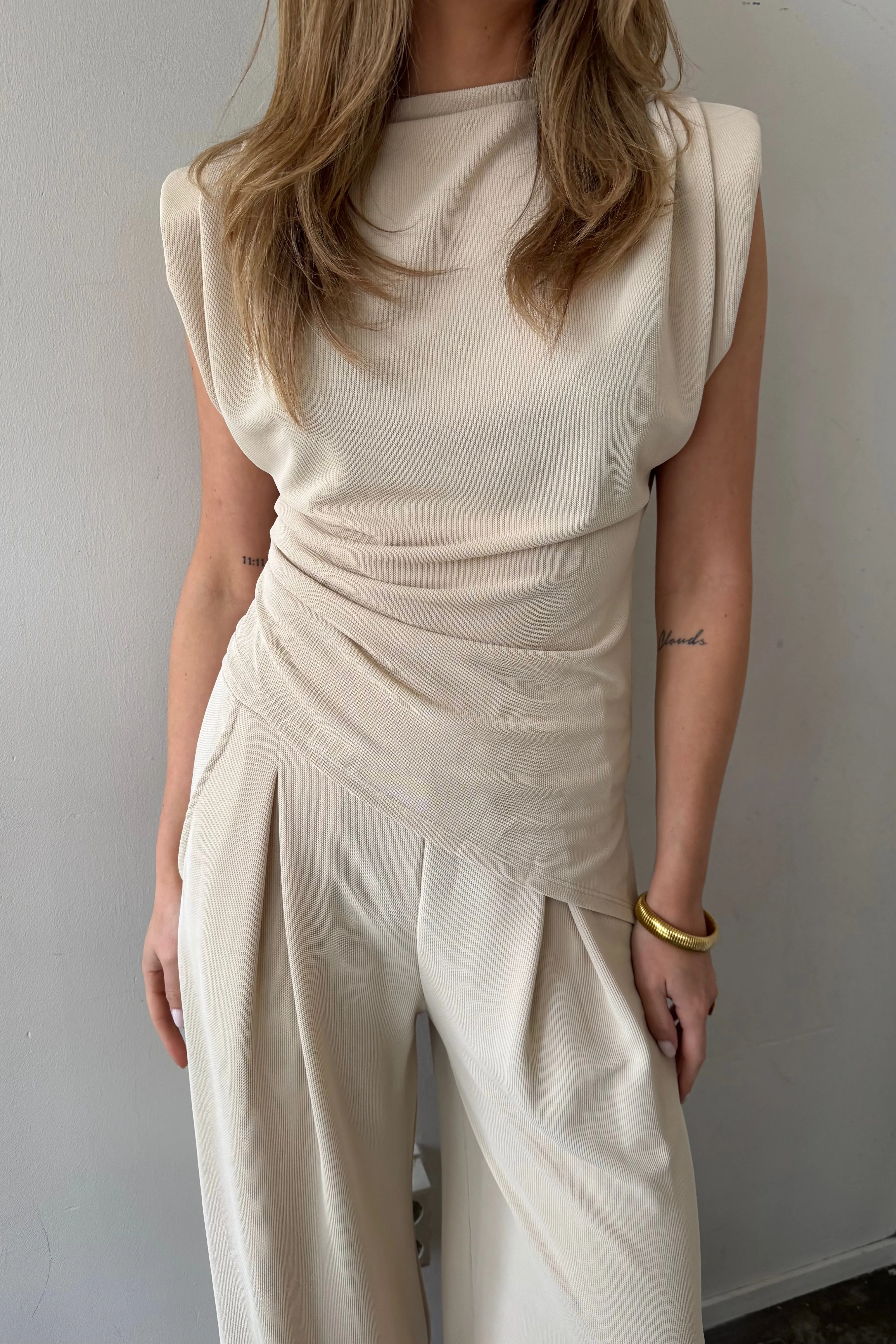 Structured Set top broek - Beige