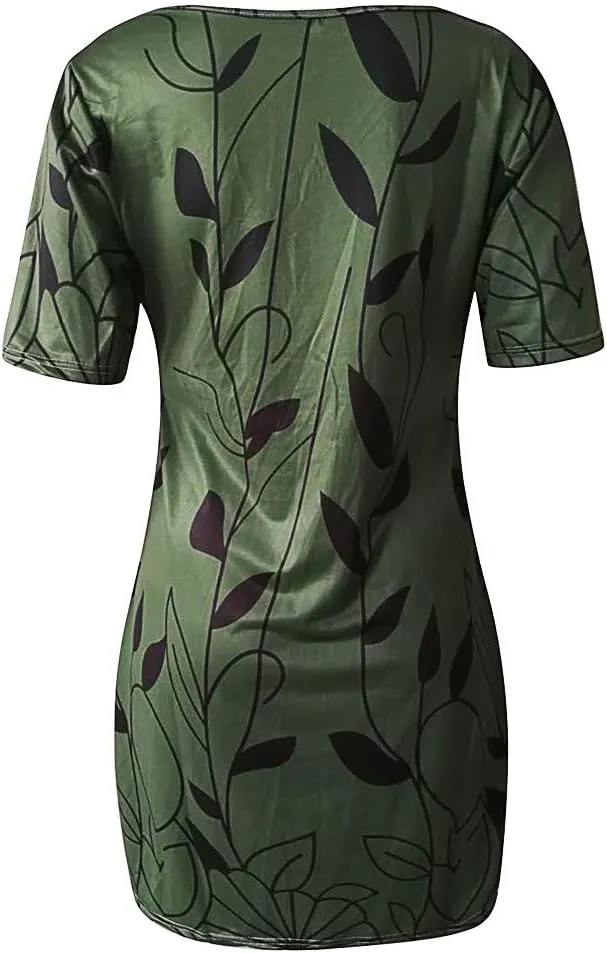 Summer Dresses for Women 2024 Casual High Waist Loose Crewneck Floral Sundress Short Sleeve Flowy Ruffle Mini Dress