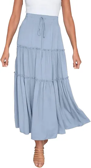 Summer Skirts Women's Fashion Casual High Waisted MIDI Boho Style Pleated Skirt Lightweight Maxi Dress for Women