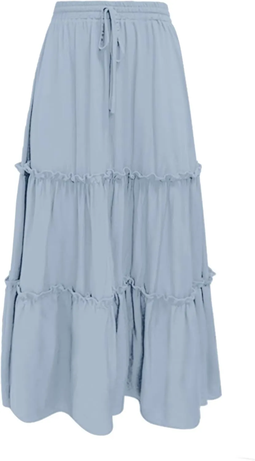 Summer Skirts Women's Fashion Casual High Waisted MIDI Boho Style Pleated Skirt Lightweight Maxi Dress for Women