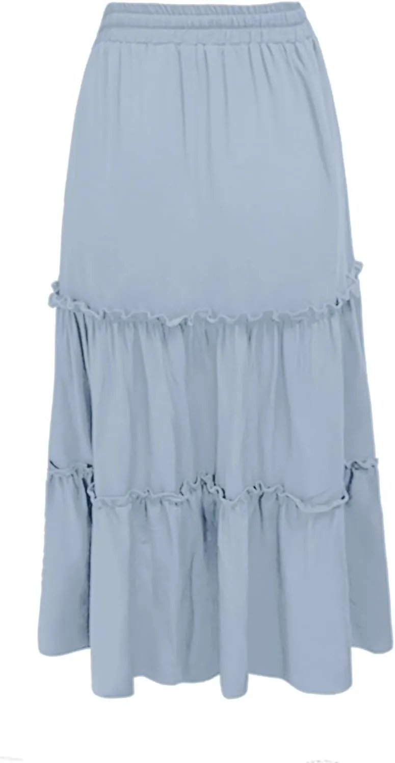 Summer Skirts Women's Fashion Casual High Waisted MIDI Boho Style Pleated Skirt Lightweight Maxi Dress for Women