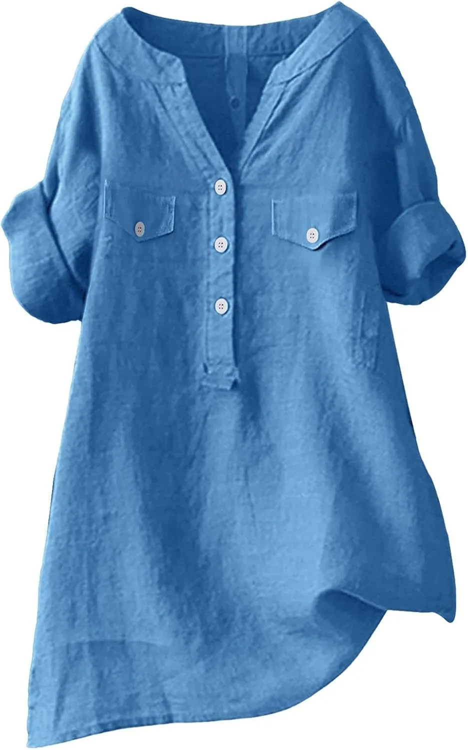 Summer Tops for Women 2025 Linen Short Sleeve Button Down V Neck T Shirts with Chest Pocket Casual Beach Tops