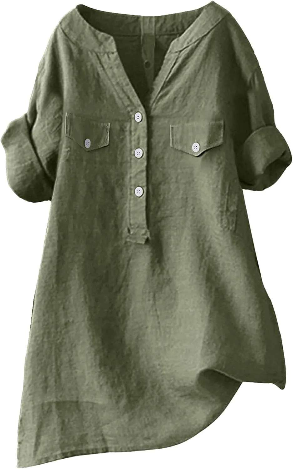Summer Tops for Women 2025 Linen Short Sleeve Button Down V Neck T Shirts with Chest Pocket Casual Beach Tops