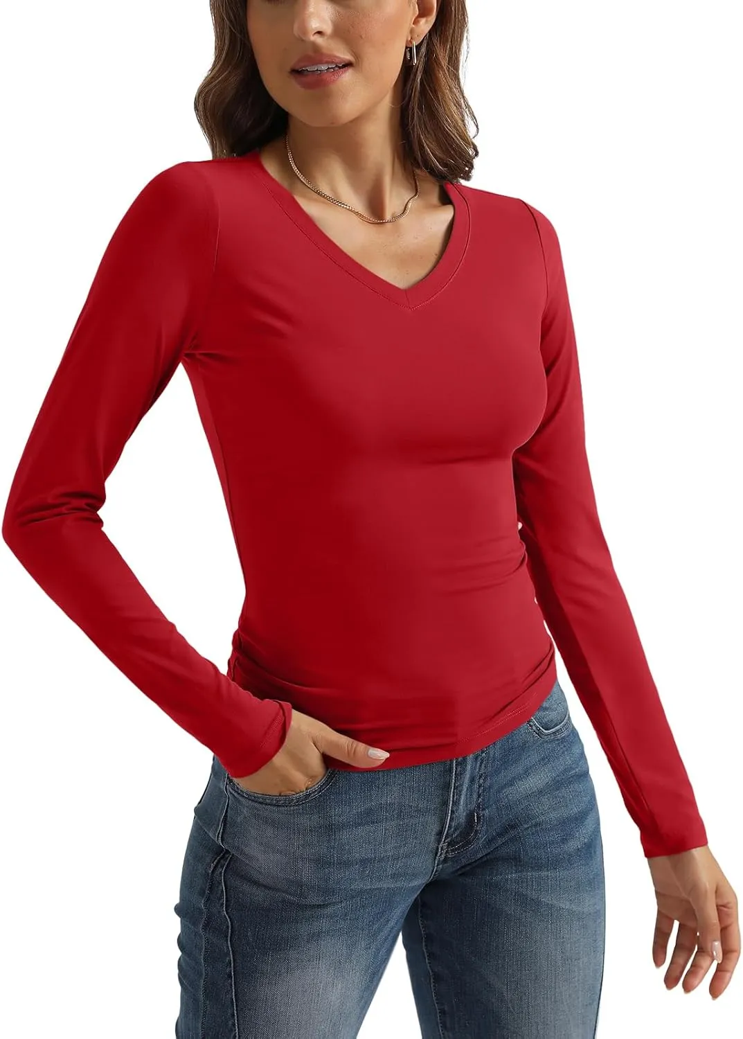 SUNBS Womens 3 Pack Long Sleeve Shirts V Neck Going Out Slim Fit Causal Crop Layering Tops 2025 Fall Fashion Clothes