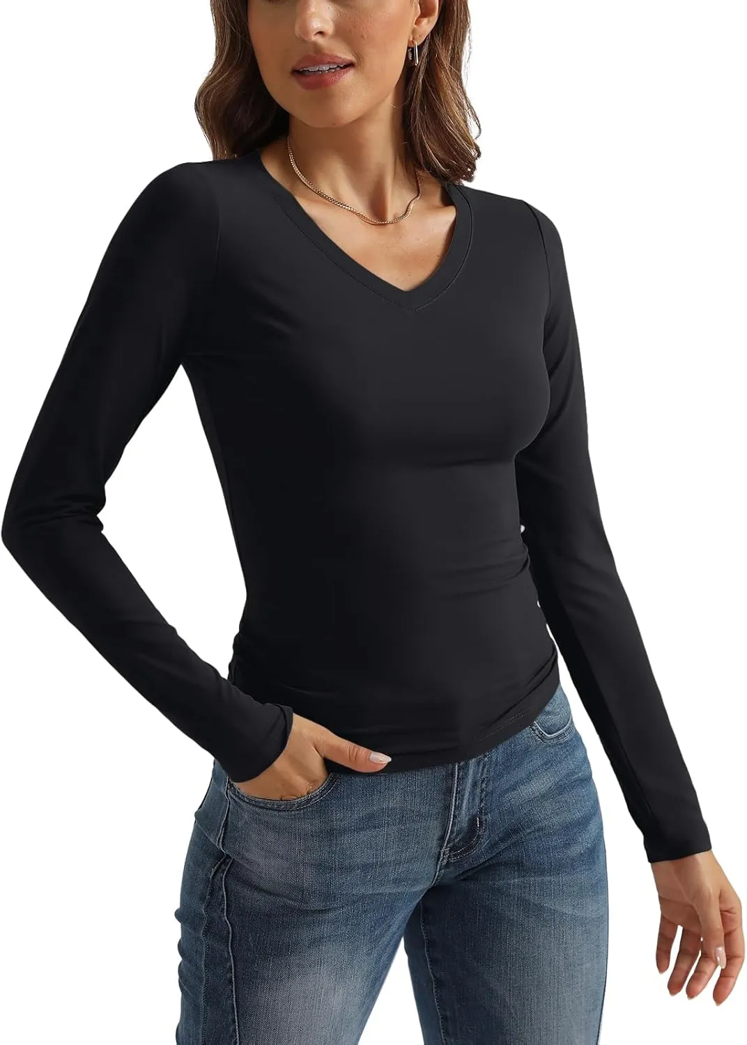 SUNBS Womens 3 Pack Long Sleeve Shirts V Neck Going Out Slim Fit Causal Crop Layering Tops 2025 Fall Fashion Clothes