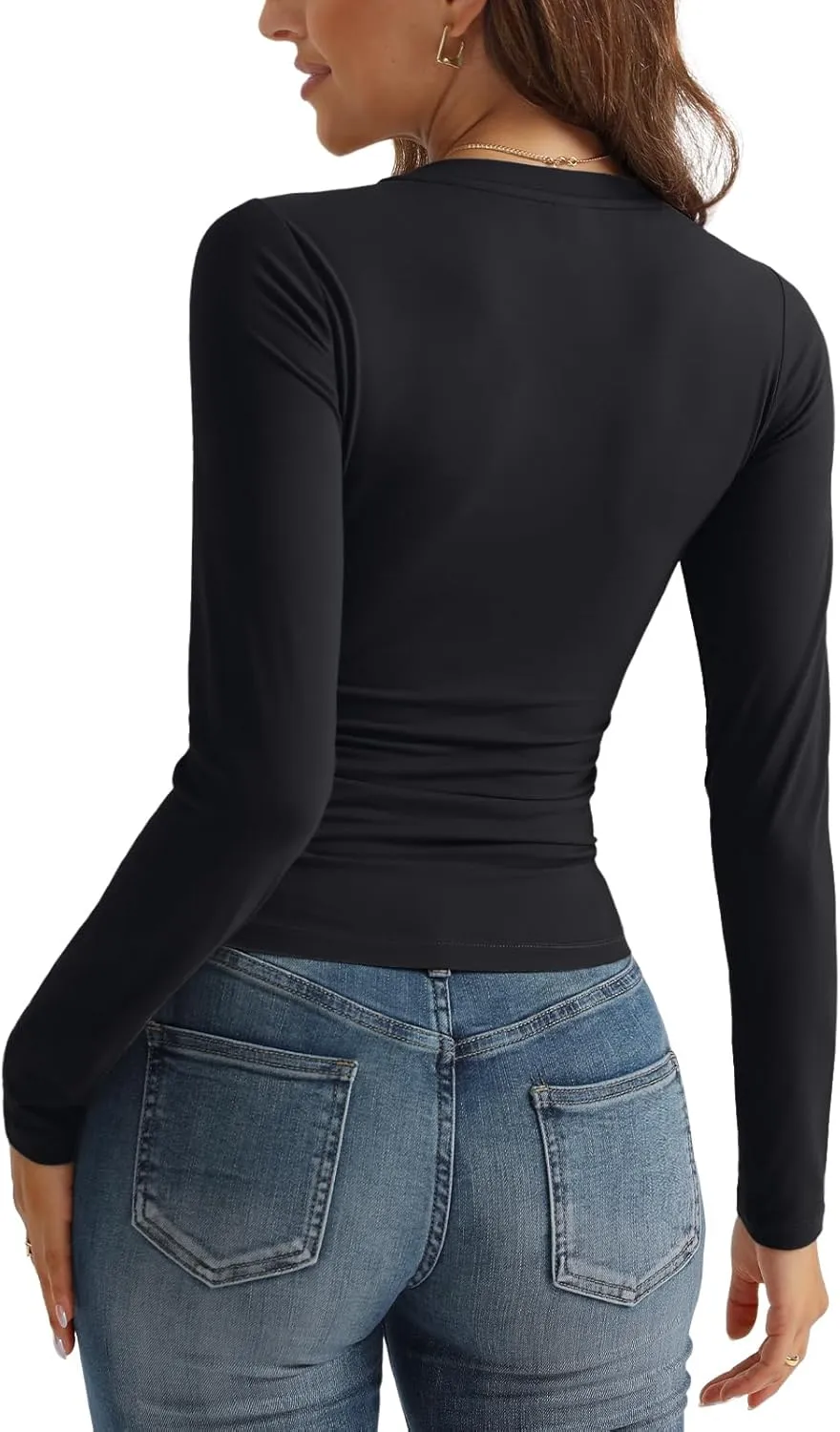 SUNBS Womens 3 Pack Long Sleeve Shirts V Neck Going Out Slim Fit Causal Crop Layering Tops 2025 Fall Fashion Clothes