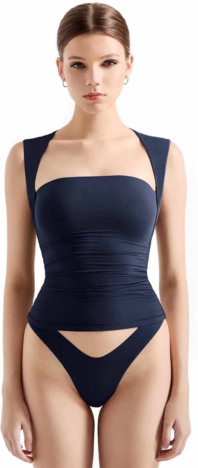 SUUKSESS Womens Square Neck Going Out Tank Tops Double Lined Summer Sleeveless Business Casual Shirt