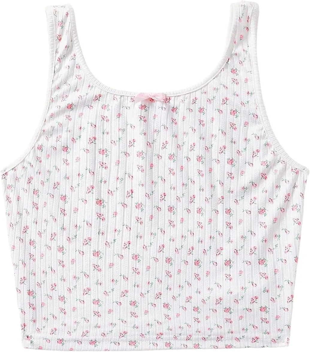 SweatyRocks Women's Casual Summer Floral Print Sleeveless Stretch Crop Tank Top