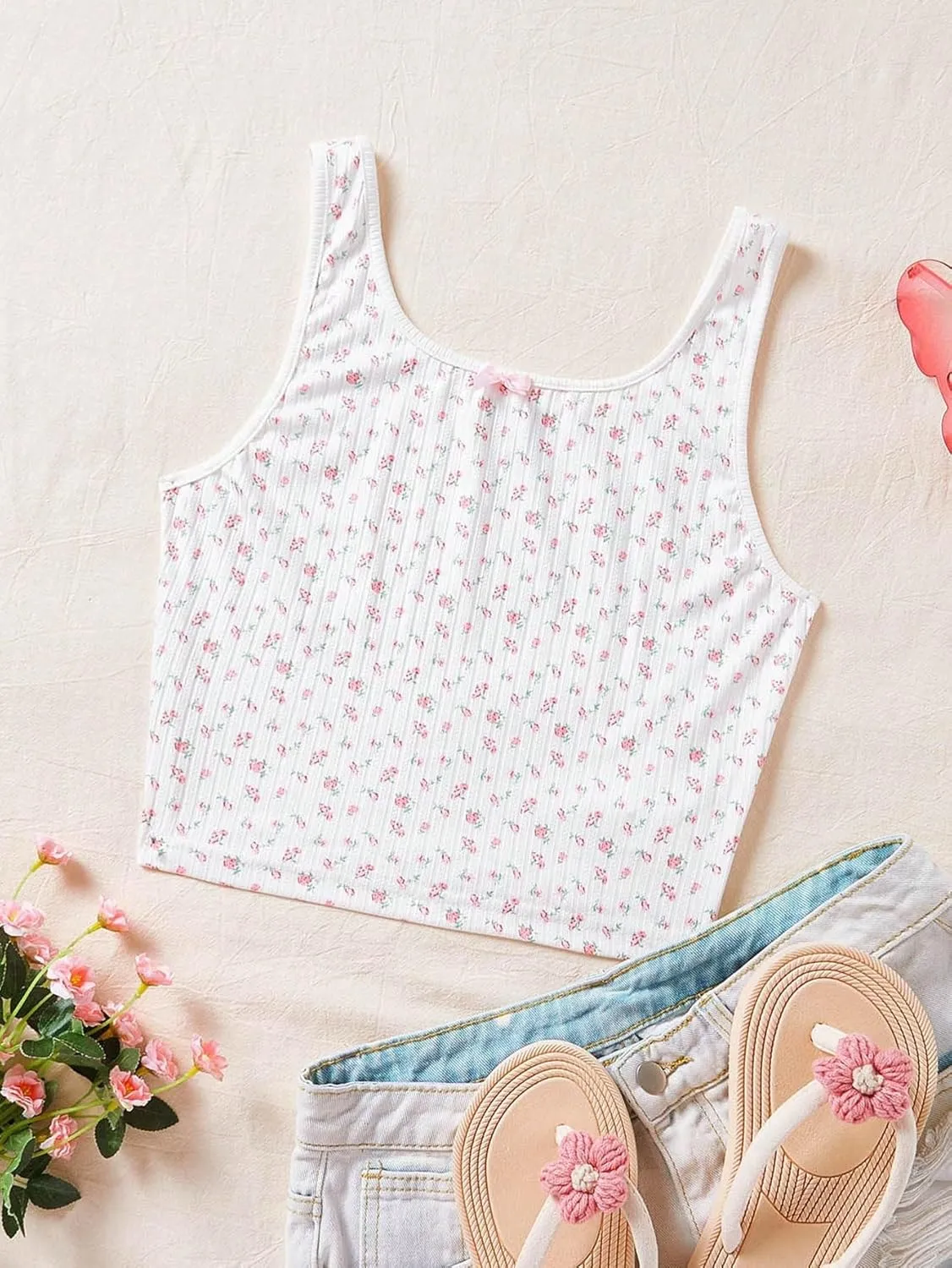 SweatyRocks Women's Casual Summer Floral Print Sleeveless Stretch Crop Tank Top