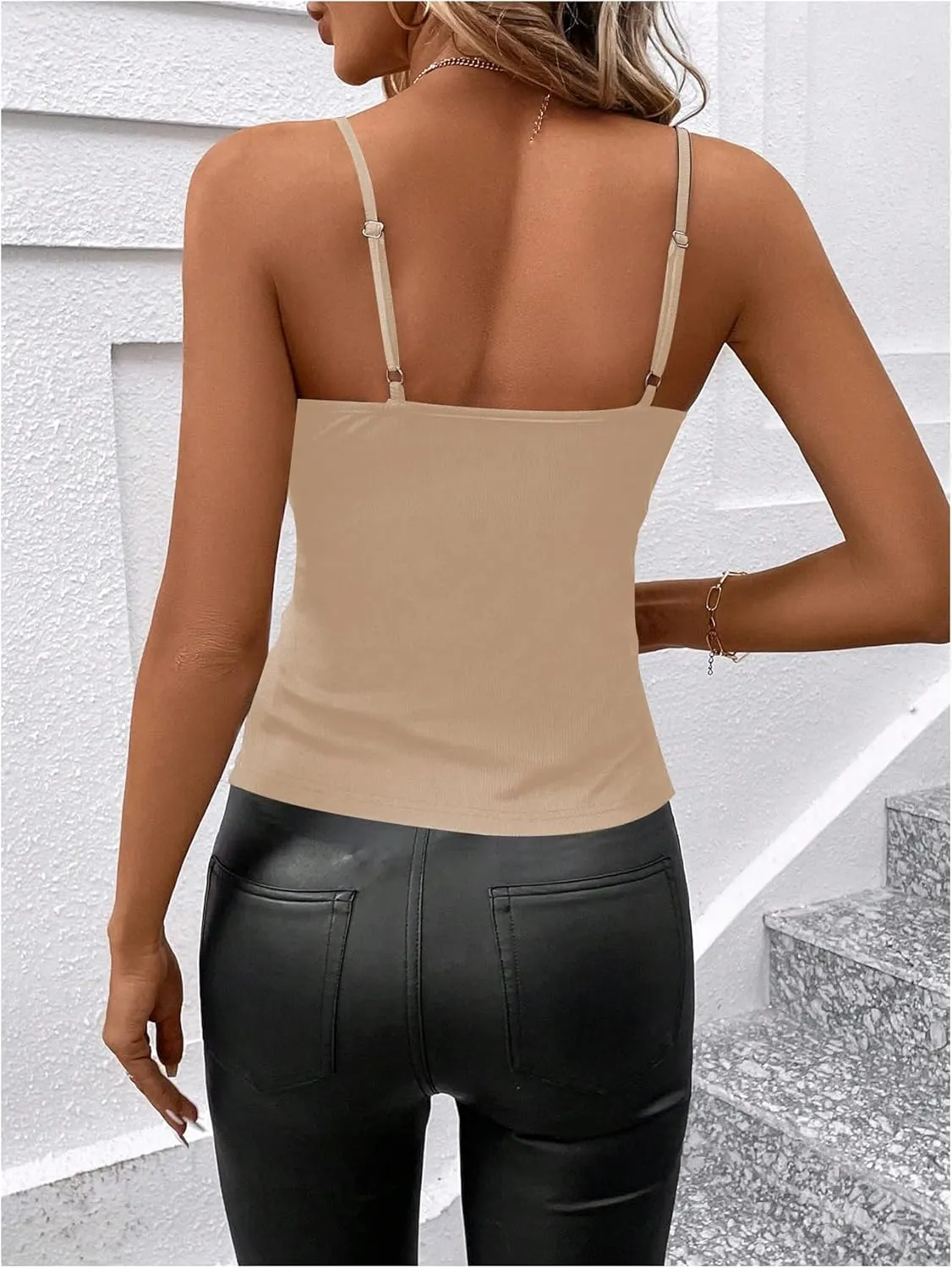 SweatyRocks Women's Twist Wrap V Neck Spaghetti Strap Ruched Camisole Tank Top