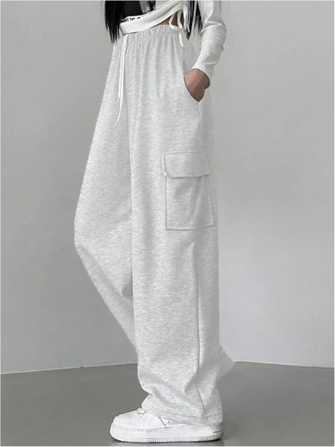 SweatyRocks Women's Wide Leg Sweatpants Elastic High Waisted Jogger Pants with Pockets