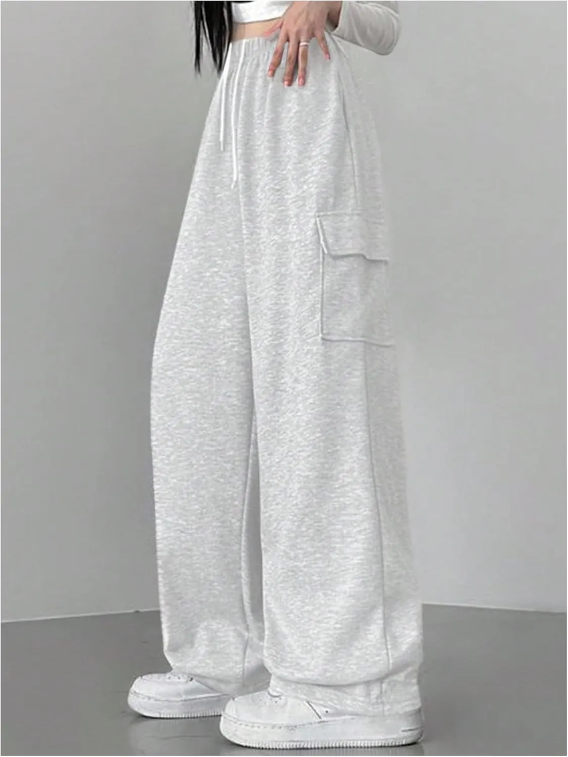 SweatyRocks Women's Wide Leg Sweatpants Elastic High Waisted Jogger Pants with Pockets