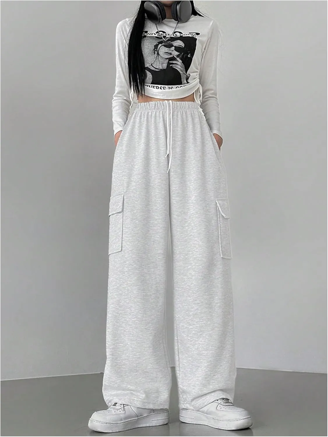 SweatyRocks Women's Wide Leg Sweatpants Elastic High Waisted Jogger Pants with Pockets
