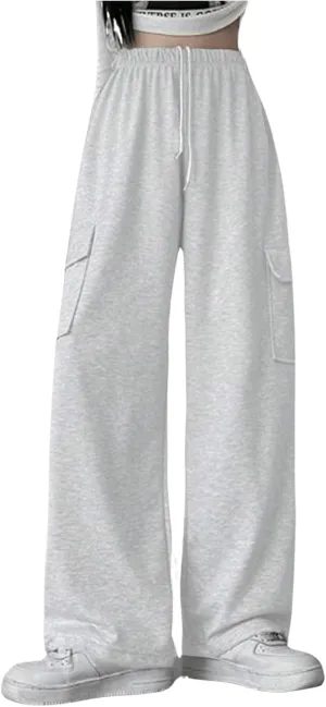 SweatyRocks Women's Wide Leg Sweatpants Elastic High Waisted Jogger Pants with Pockets