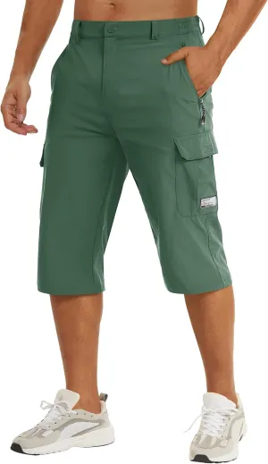 TACVASEN Men's Capri Pants Cargo Long Shorts Quick Dry Lightweight 3/4 Pants Below Knee Summer Hiking Work