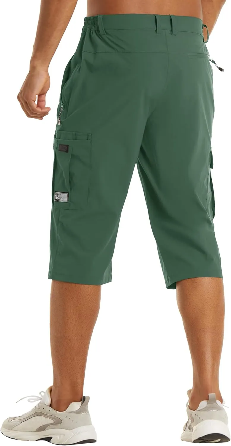 TACVASEN Men's Capri Pants Cargo Long Shorts Quick Dry Lightweight 3/4 Pants Below Knee Summer Hiking Work