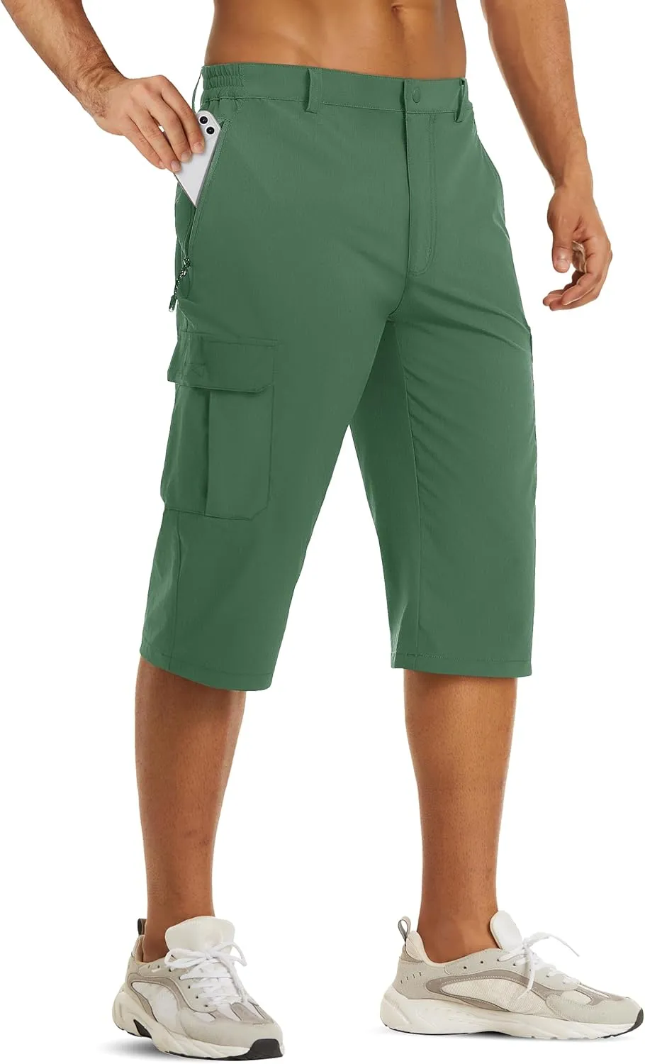 TACVASEN Men's Capri Pants Cargo Long Shorts Quick Dry Lightweight 3/4 Pants Below Knee Summer Hiking Work