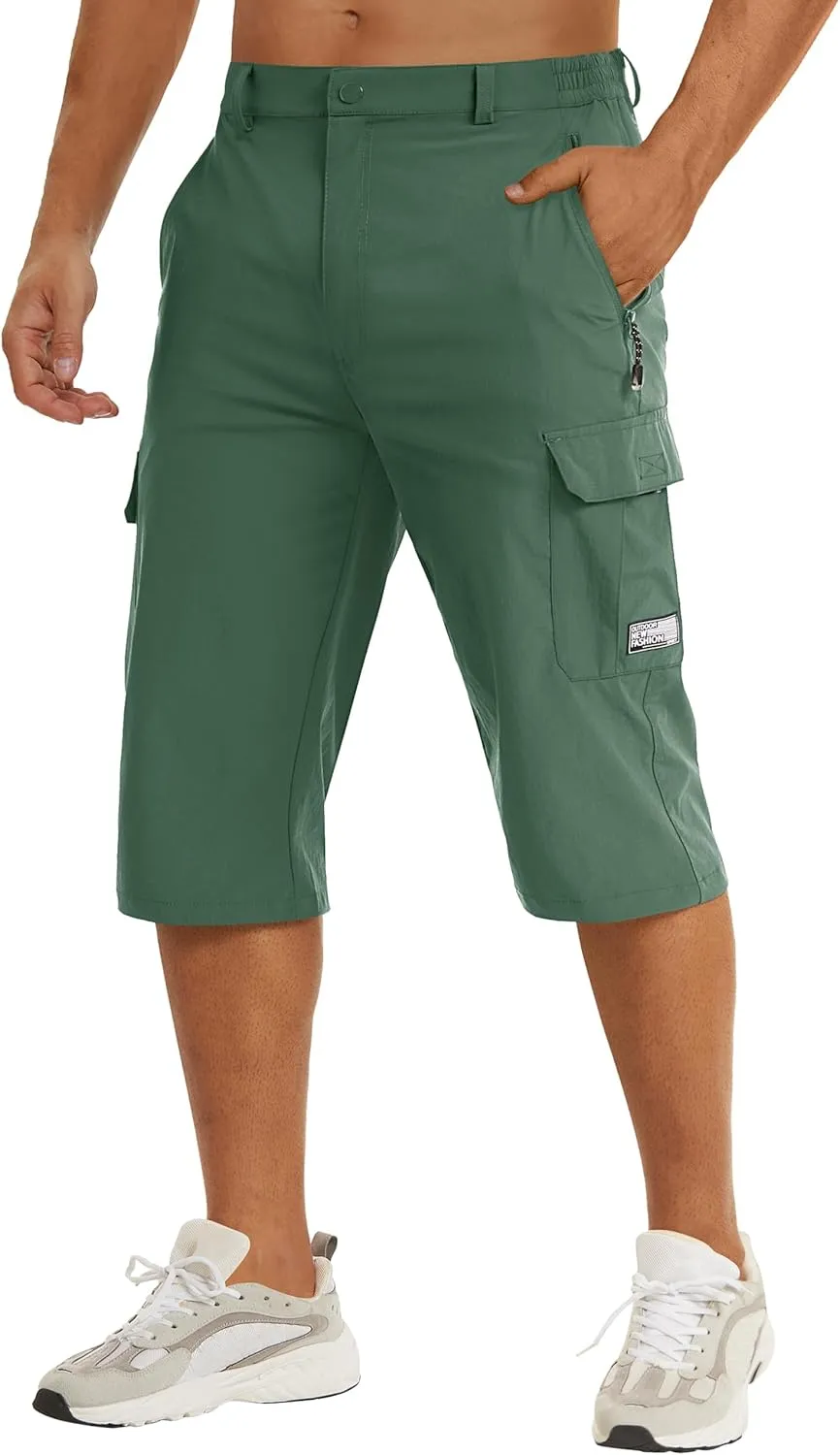 TACVASEN Men's Capri Pants Cargo Long Shorts Quick Dry Lightweight 3/4 Pants Below Knee Summer Hiking Work