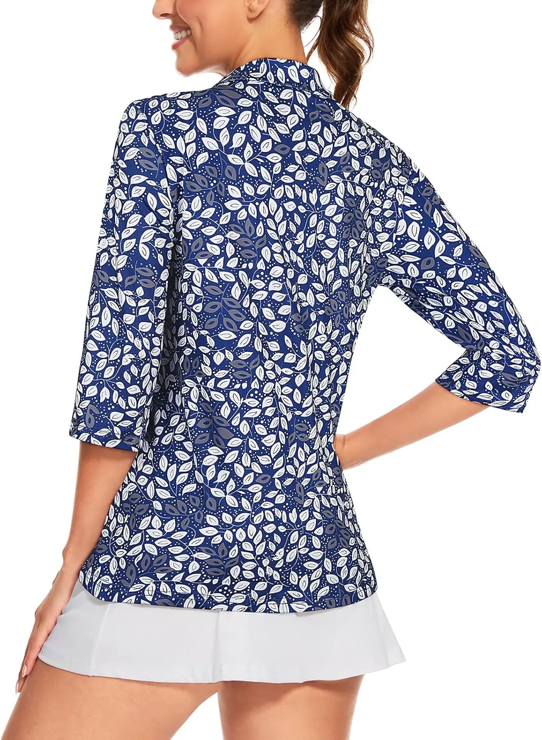 Tanst Sky Womens 3/4 Sleeve Golf Shirt Quick Dry Zip Up Workout Tennis Tops with Pockets