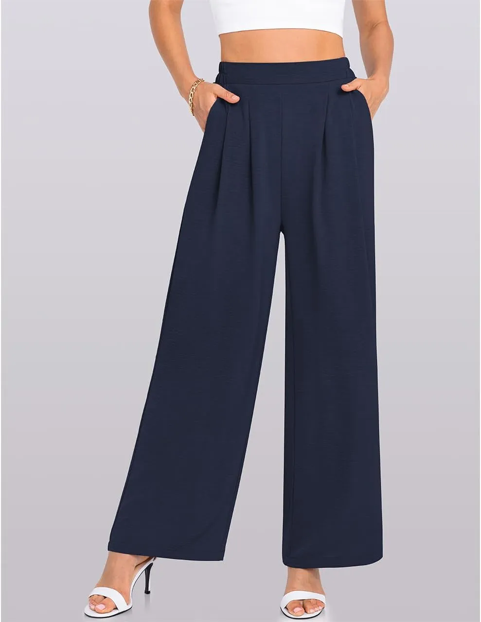 TARSE Women's Wide Leg Dress Pants Work Business Casual High Elastic Waisted Flowy Trousers Palazzo Pants with Pockets