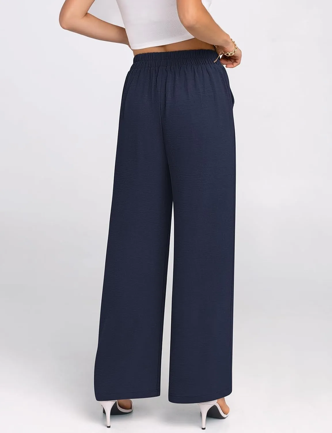 TARSE Women's Wide Leg Dress Pants Work Business Casual High Elastic Waisted Flowy Trousers Palazzo Pants with Pockets