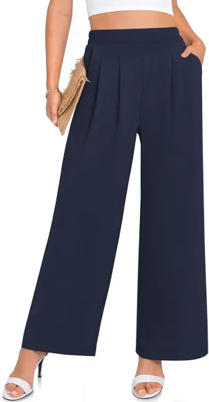 TARSE Women's Wide Leg Dress Pants Work Business Casual High Elastic Waisted Flowy Trousers Palazzo Pants with Pockets