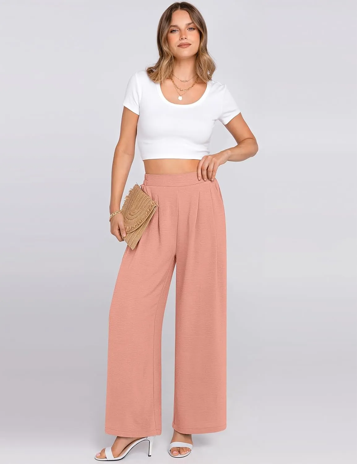TARSE Women's Wide Leg Dress Pants Work Business Casual High Elastic Waisted Flowy Trousers Palazzo Pants with Pockets