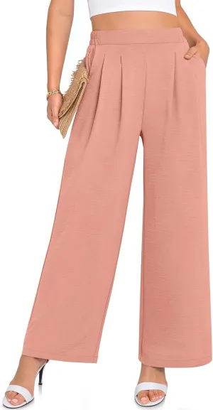TARSE Women's Wide Leg Dress Pants Work Business Casual High Elastic Waisted Flowy Trousers Palazzo Pants with Pockets