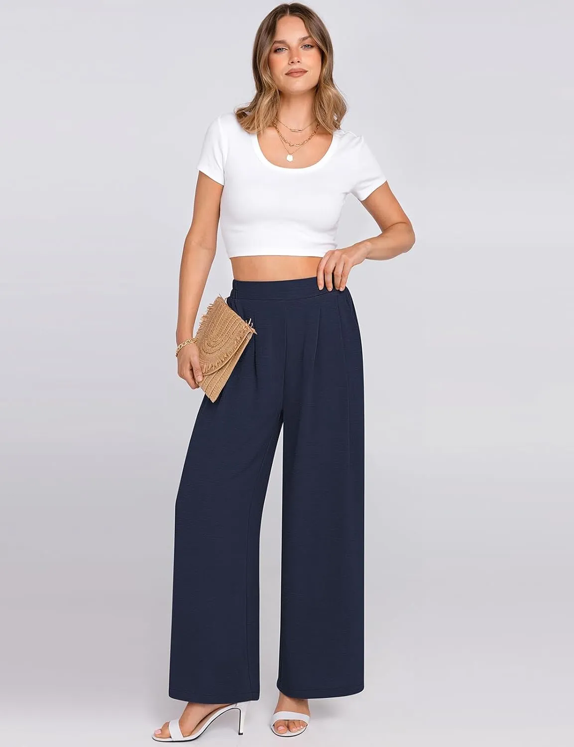 TARSE Women's Wide Leg Dress Pants Work Business Casual High Elastic Waisted Flowy Trousers Palazzo Pants with Pockets