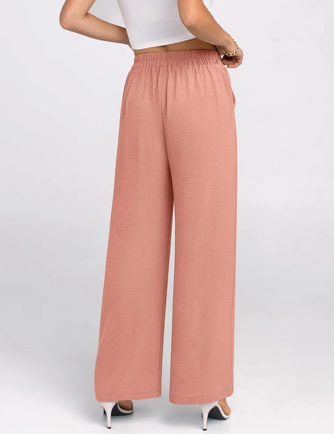 TARSE Women's Wide Leg Dress Pants Work Business Casual High Elastic Waisted Flowy Trousers Palazzo Pants with Pockets