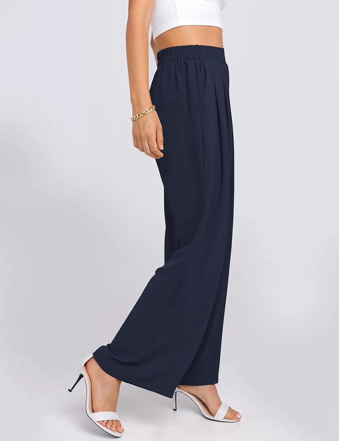 TARSE Women's Wide Leg Dress Pants Work Business Casual High Elastic Waisted Flowy Trousers Palazzo Pants with Pockets