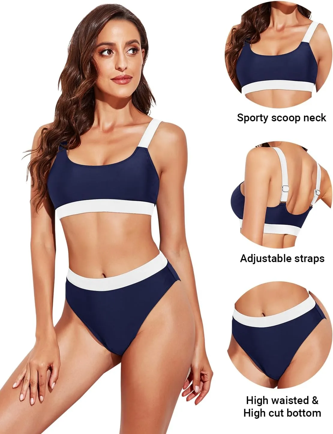 Tempt Me Women Two Piece High Waisted Bikini Swimsuits with Bottoms Teen Scoop Neck Sport Bathing Suits