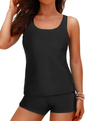 Tempt Me Women Two Piece Tankini Swimsuits - Swimsuits with Pockets Shorts Tummy Control Bathing Suit Athletic Swimwear